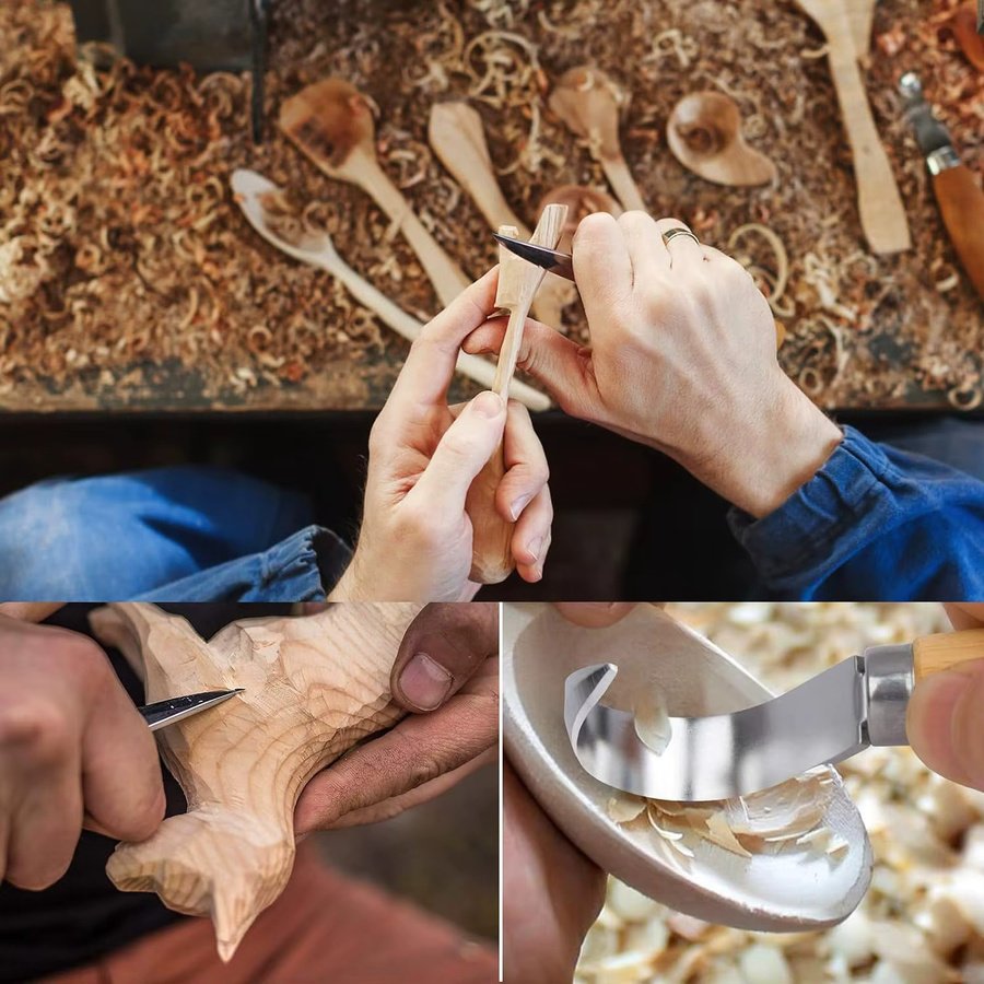 Holzschnitzwerk Set aus Walnuss mit Schnitzmessern und Meißeln für DIY Handwerksarbeiten in Braun - Bild 3