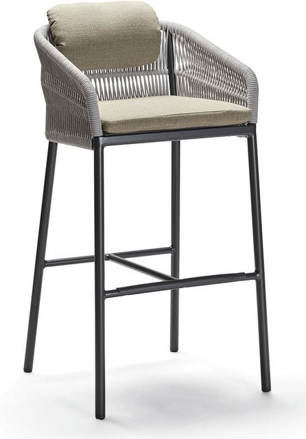 Stern Barsessel Jella aus Aluminium in Anthrazit Matt mit Kordel Stone und Polyacryl Kissenset Muskat - Bild 1