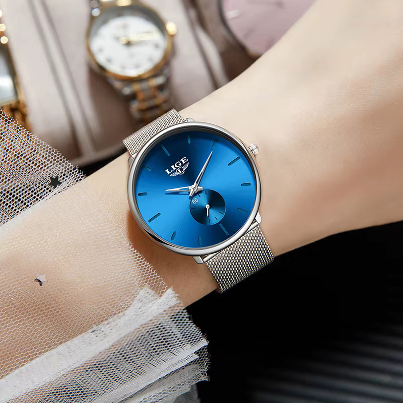 LIGE Armbanduhr Quarz, Edelstahl, Milanaise, Blau, Damen - Bild 4