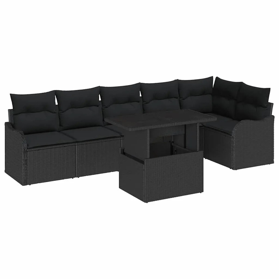 vidaXL Garten-Sofa-Set 7-tlg. in Schwarz aus Poly-Rattan mit Kissen und Couchtisch für Terrasse und Garten - Bild 2
