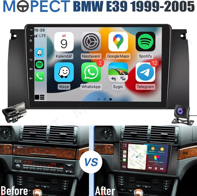 MOPECT 9-Zoll Android 15 Autoradio für BMW 5er E39 7er E38 X5 E53 mit CarPlay, GPS-Navigation, Bluetooth, DAB+ und 4+64GB in Schwarz - Bild 1