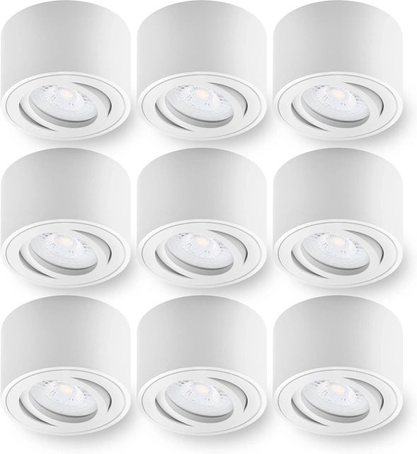 Oktaplex 9er Set Aluminium Aufbaustrahler Lile S Schwenkbar mit LED-Modulen Warmweiß 3000K in Weiß - Bild 1