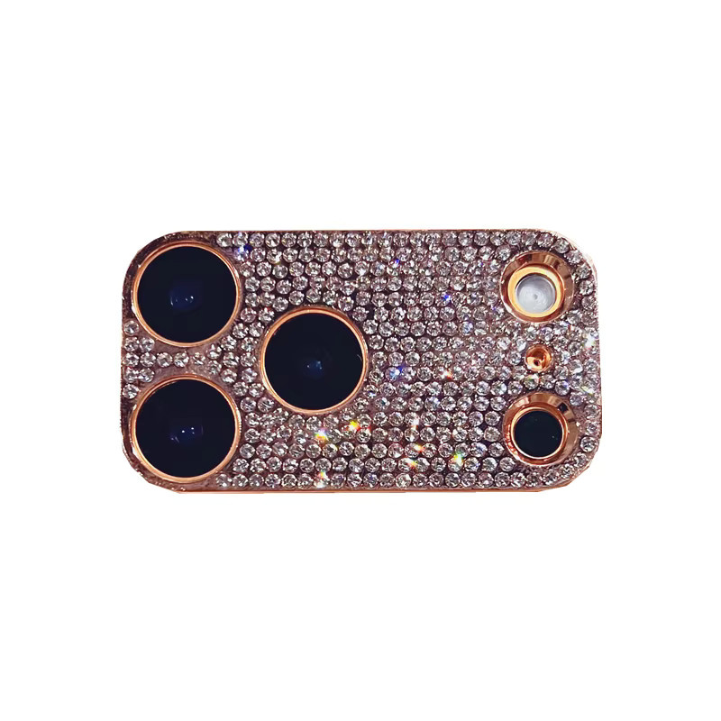 Bling Diamant Kameralinsen-Schutzhülle mit Strass und Glitzer für Apple iPhone 17 Pro, 16, 17, 14, 13 ProMax in Schwarz und Gold - Bild 2