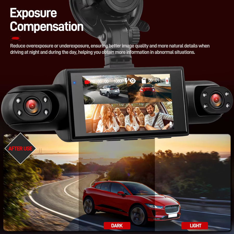 Podofo 4-Kanal Auto-Dashcam mit 1080P Full HD, 3 Zoll Videorekorder in Schwarz mit Bewegungserkennung, Parküberwachung und Schleifenaufnahme für Front, Heck, Links und Rechts - Bild 2