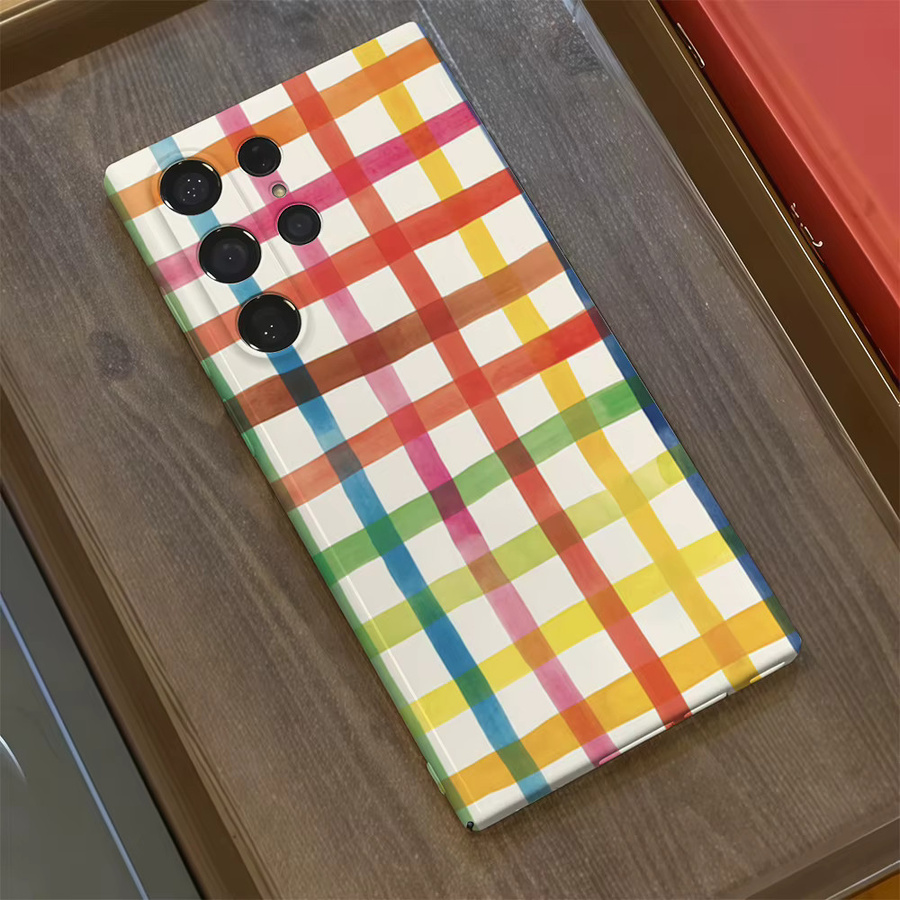 Handyhülle mit Regenbogen-Gittermalerei für Samsung Galaxy S25 S24 S23 Ultra Plus A35 A33, glänzende HD-Hartschale, Multicolour - Bild 2