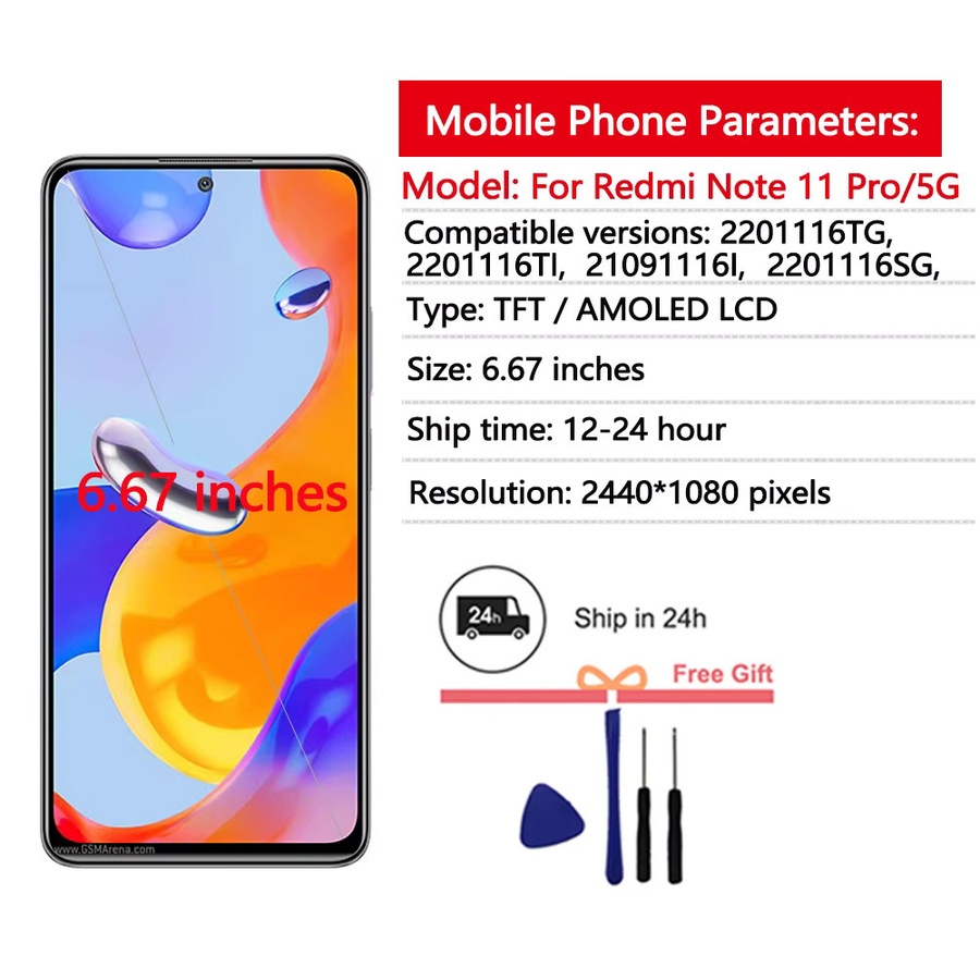 Xiaomi Redmi Note 11 Pro und Redmi Note 11 Pro 5G AMOLED-Display mit Touchscreen-Digitizer in Schwarz, 6,67 Zoll - Bild 2