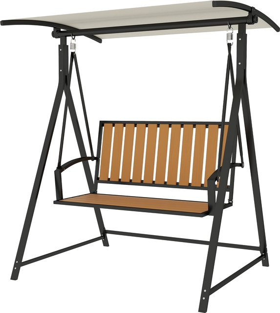 Outsunny Hollywoodschaukel 2-Sitzer aus Metall mit verstellbarem Sonnendach, Schwarz/Beige, B/T/H: 142 x 112 x 162 cm - Bild 1