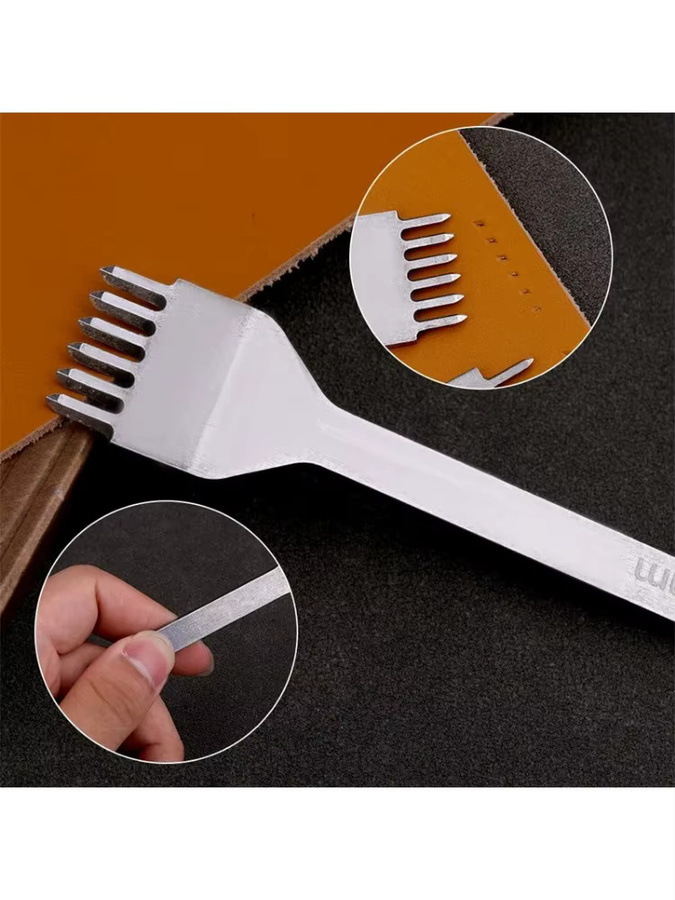 DIY Lederlochstanzer Set mit 1, 2, 4 oder 6 Zinken in Silber für Lederarbeiten und Schnitzwerkzeuge - Bild 5