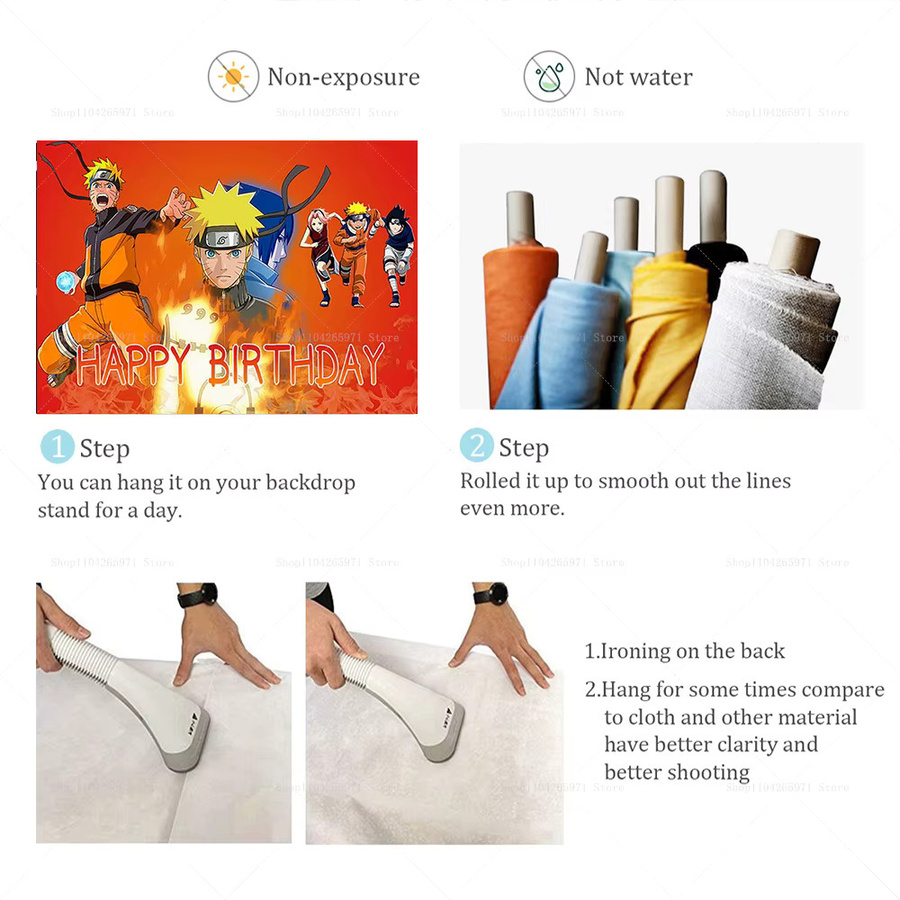 Bandai Naruto Shinobi Wandbehang mit Konoha-Design als dekorativer Hintergrund für Geburtstage und Fotorequisiten, mehrfarbig - Bild 2