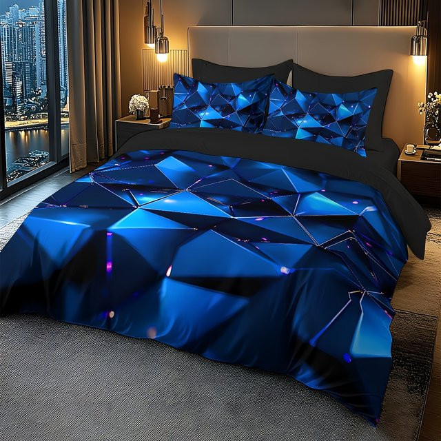 YHXSLY Bettwäsche-Set mit geometrischem Muster in Blau, atmungsaktive Ganzjahresbettwäsche mit Kissenbezügen, B/H: 135 x 200 cm - Bild 1