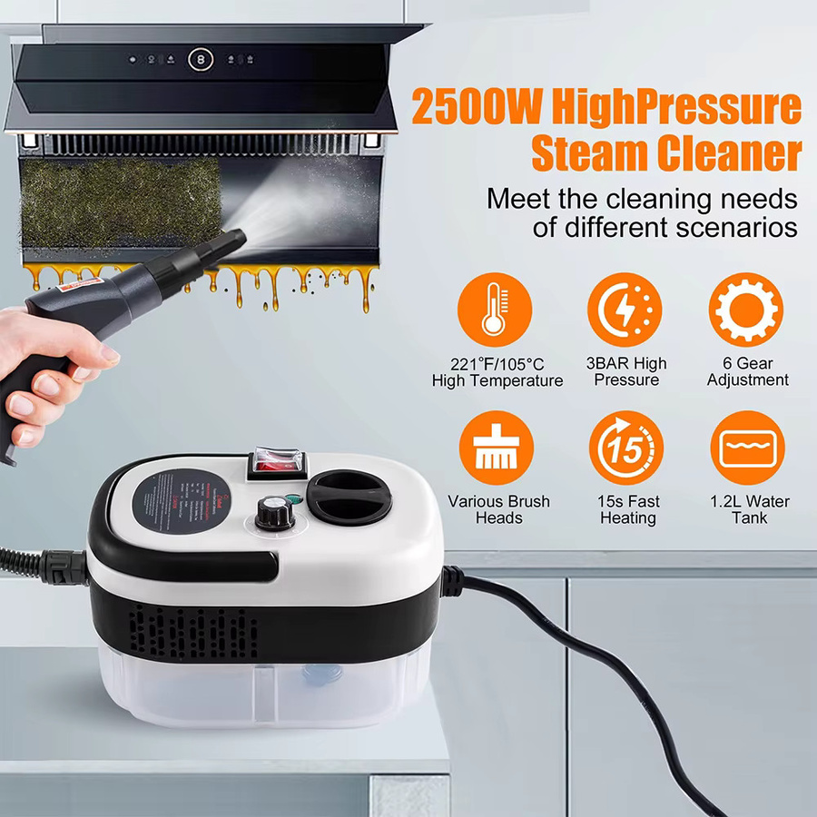 Podofo Handdampfreiniger 2500W in Weiß mit 1,2 l Wassertank, 6 einstellbare Dampfstufen und 11 Zubehörteilen für die Tiefenreinigung von Auto und Haushalt - Bild 7