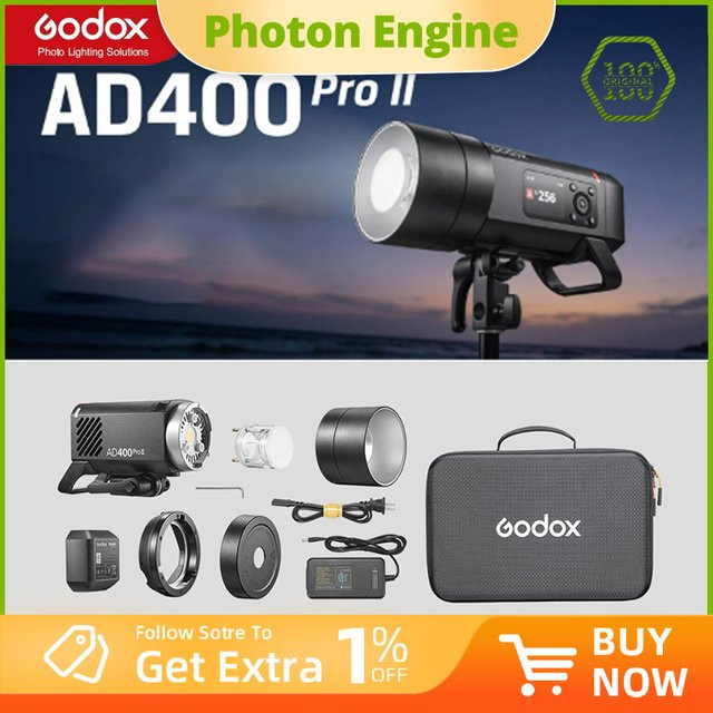 Godox AD400Pro II WITSTRO All-in-One Outdoor-Blitzgerät in Schwarz mit Li-Ionen-Akku, TTL, HSS und 2,4G Wireless X-System - Bild 1
