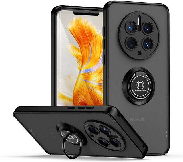 Stoßfeste Armor Hartschale Handyhülle mit Matt-Finish und Metallringhalter für Huawei Mate 50 Pro, Huawei 40 Pro, Huawei 30 Pro und Huawei Mate 30 in Schwarz - Bild 1