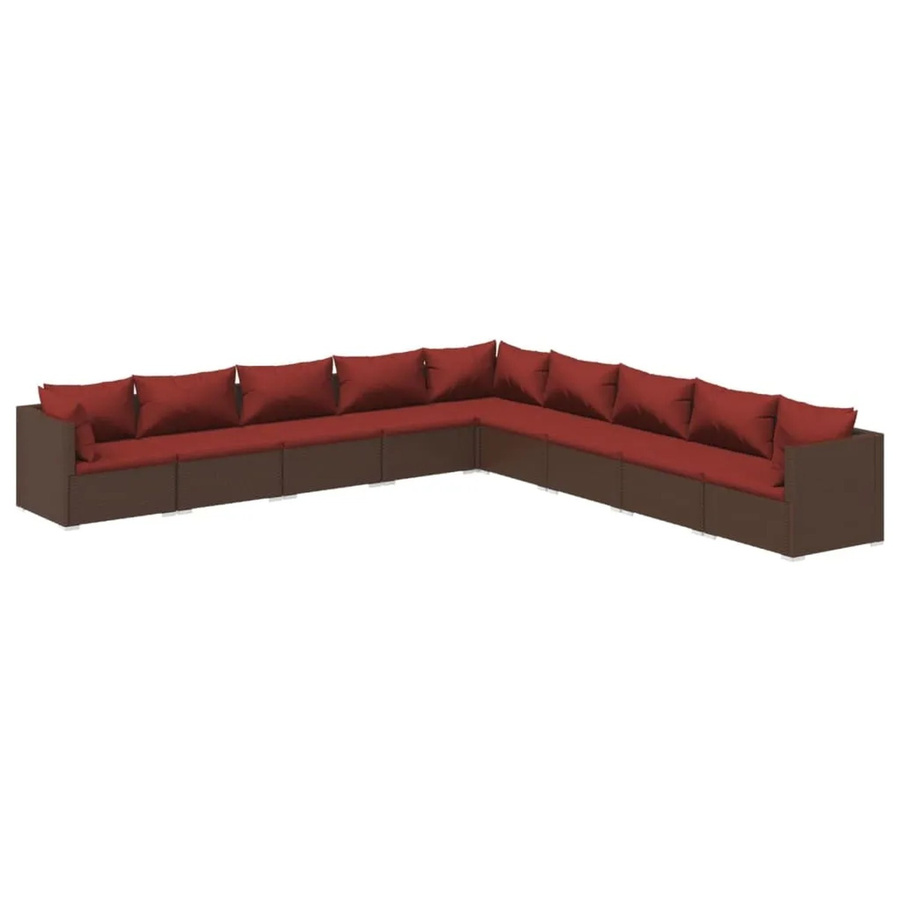 vidaXL 9-tlg. Garten-Lounge-Set aus Poly-Rattan mit Kissen in Braun und Rot - Bild 2