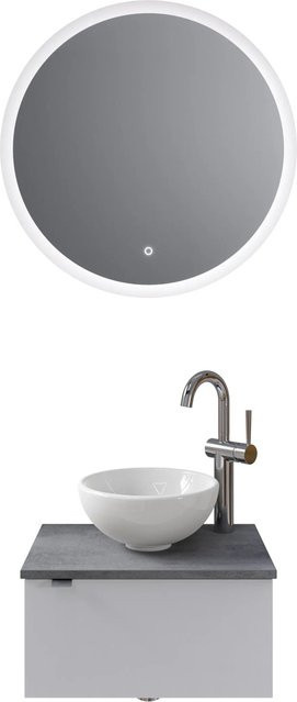 Pelipal Badmöbel-Set Serie 6915 in Weiß und Dunkelgrau mit Keramik Aufsatzbecken, Waschtischunterschrank und Funktionsspiegel mit LED-Beleuchtung und Soft-Close-Türen, Breite: 70 cm - Bild 1
