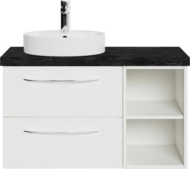 Pelipal Waschtischlösung Serie 4035 in Weiß Glanz und Schiefergrau mit Keramik-Aufsatzbecken und Waschtischunterschrank, Wandmontage, B: 88,0 cm, T: 43,5 cm, H: 43,5 cm - Bild 1