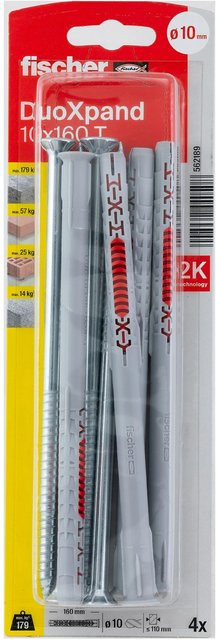 Fischer Langschaftdübel DuoXpand T Senkkopfschraube für Beton, Durchmesser: 10 mm, Länge: 160 mm, 4 Stück - Bild 1