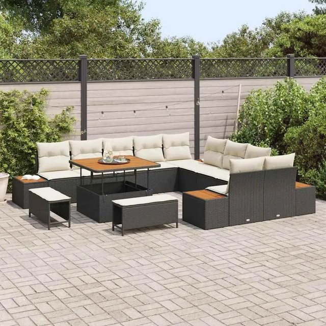 vidaXL Garten-Sofa-Set aus Polyrattan in Schwarz mit 13-teiligem Set inklusive Kissen und Tisch - Bild 1