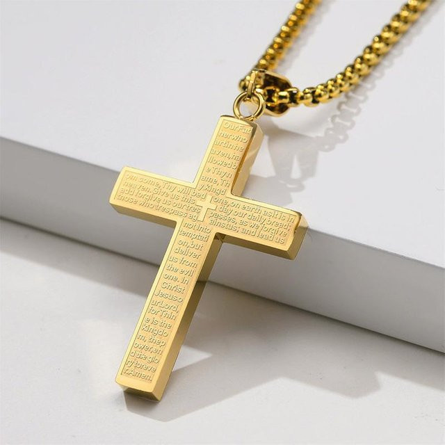 Anhänger Halskette Christian Das Vaterunser Kreuz, Edelstahl, Herren - Bild 1