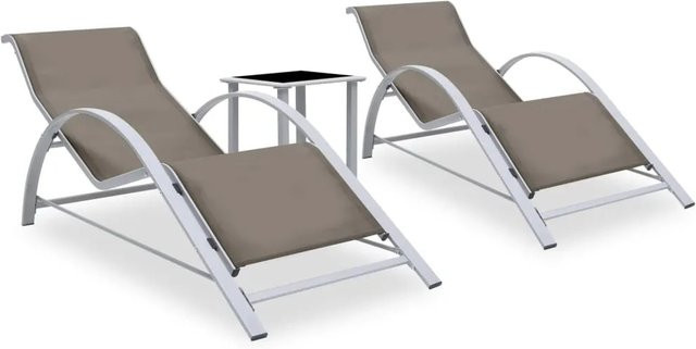 vidaXL Sonnenliegen Set aus 2 Stück mit Tisch aus Aluminium in Taupe - Bild 1