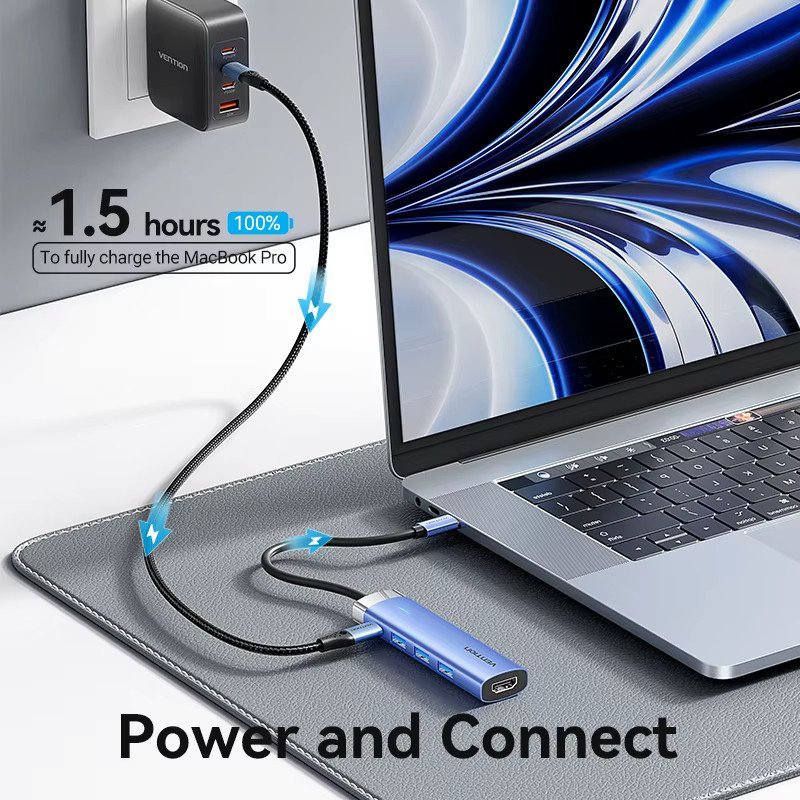 Vention USB-C-Hub mit HDMI 4K UHD und USB 3.0 sowie PD 100W Ladefunktion für Laptop und Tablet - Bild 4