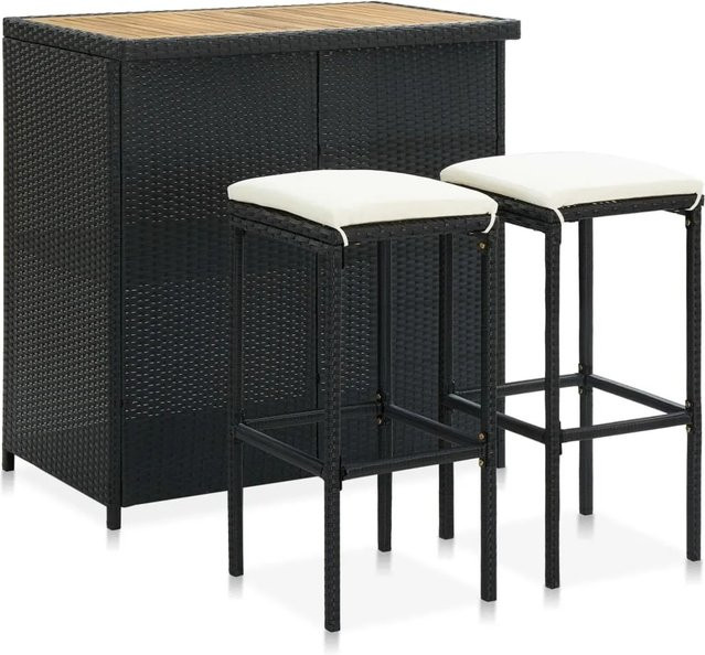 vidaXL 3-tlg. Bar-Set aus PE-Rattan und Akazien-Massivholz in Schwarz - Bild 1