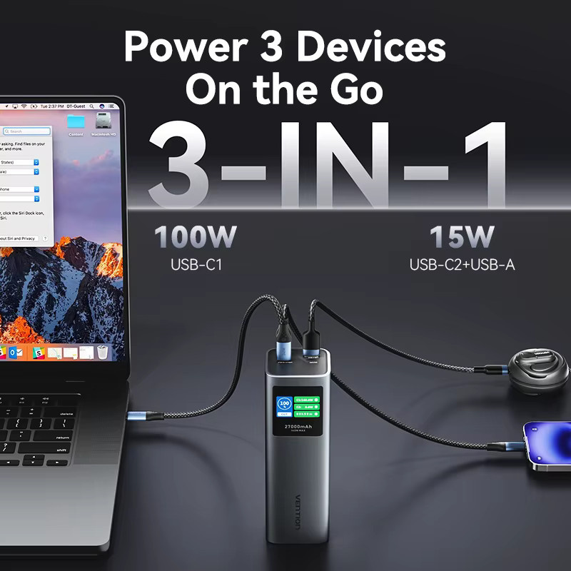 Vention Powerbank 27000mAh mit 140W PD3.1 Schnellladung für iPhone, Samsung und Laptops - Bild 2