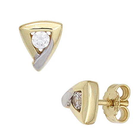 Colfem Ohrstecker dreieckig, 333 Gelbgold, Bicolor, Zirkonia - Bild 1
