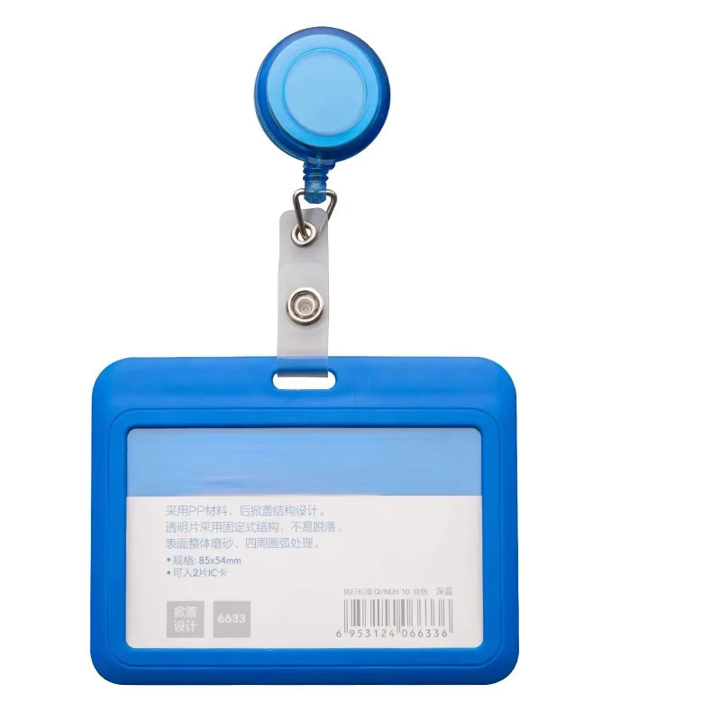 Einziehbarer Ausweis-Halter mit Abzeichenrolle für Namensschilder und Arbeitserlaubnisse aus Kunststoff in Schwarz und Blau - Bild 1