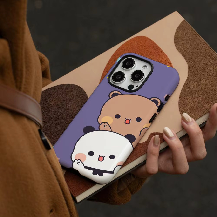 Bubu Dudu Handyhülle für iPhone 17 16 15 14 13 12 Pro Max Plus in Weiß und Lila mit glänzender HD-Doppelschicht-Flüssighartschale - Bild 2