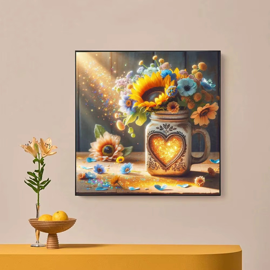 Huacan 5D Diamantgemälde Set Herzförmige Vase mit Blumenmosaik in Multicolour - Bild 3