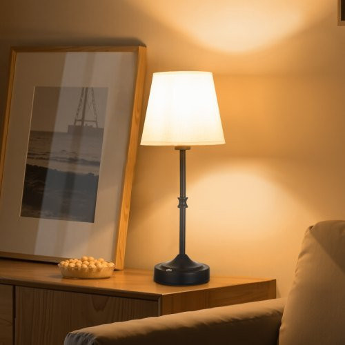 VEVOR kabellose Tischlampe mit Stoffschirm und dimmbarer LED, Schwarz, H x B x T: 40 x 16 x 16 cm - Bild 1