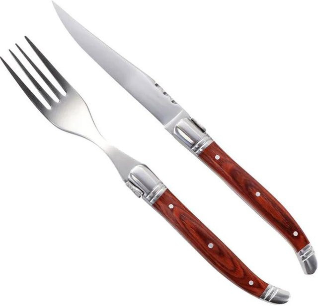 Laguiole von Flyingcolors Steakmesser und Gabel Set aus Edelstahl mit rotem Massivholzgriff - Bild 1
