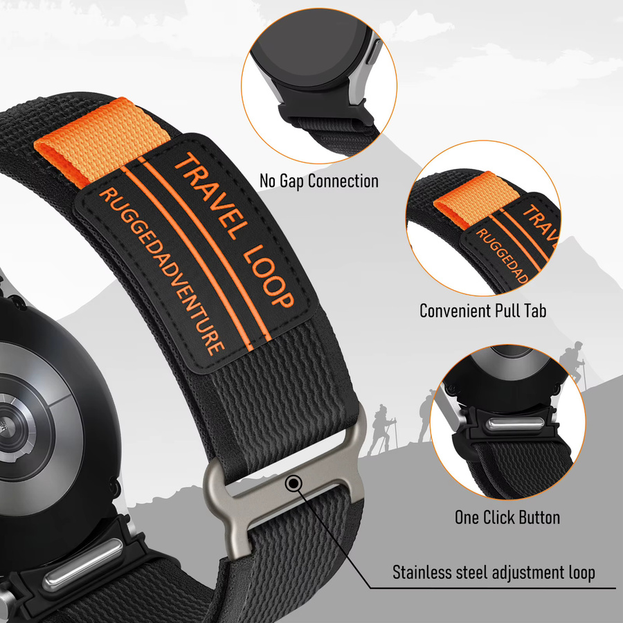 Uhrenarmband Nylon, Schwarz, Samsung Galaxy Watch 6 4 Classic 5 Pro, Unisex - Bild 3