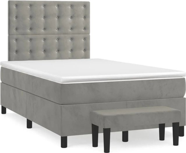 vidaXL Boxspringbett mit Matratze in Hellgrau, Hybrid-Design mit Taschenfederkern und Samtbezug, B/T/H: 120 x 200 x 30 cm - Bild 1