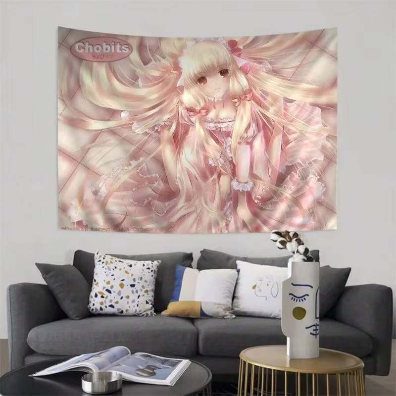 VIKAMA Wandteppich mit Anime-Mädchen in rosa Lolita-Kleid, ästhetischer Wandbehang für Gaming-Raum und Wohnzimmer, Breite: 60 cm, Höhe: 40 cm - Bild 2