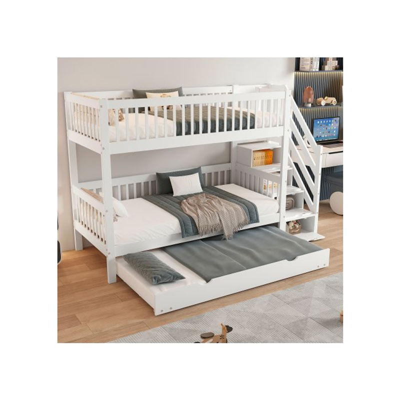 MUVOE Etagenbett für Kinder aus Kiefernholz und MDF in Weiß mit Leiter, Schränken und Absturzsicherungen, B/T/H: 90 x 190/200 cm - Bild 3