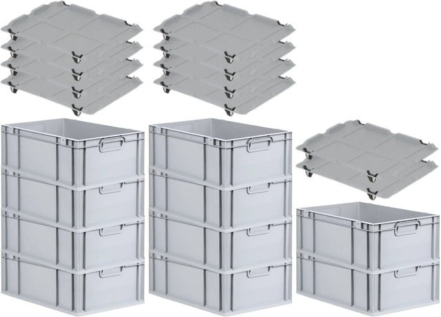 PROREGAL SparSet 10x Eurobox NextGen Grip mit Auflagedeckel und 4 schwarzen Schiebeschnappverschlüssen, Grau, H x B x T: 22 x 40 x 60 cm - Bild 1