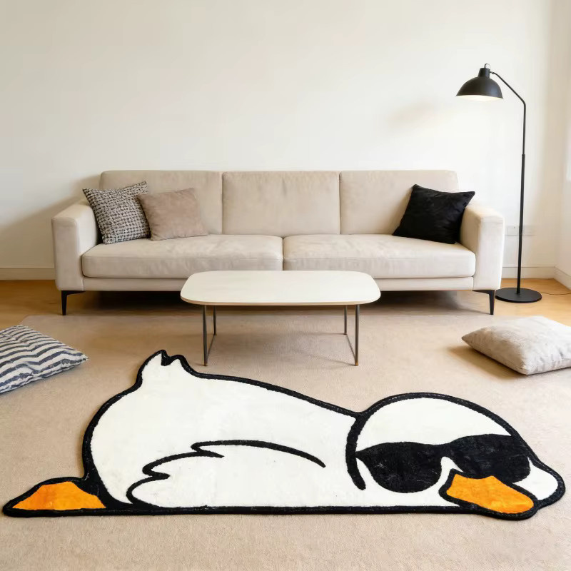 VIKAMA Teppich mit gelbem Enten-Print und Sonnenbrillen-Motiv in Gelb und Weiß für Schlafzimmer und Kinderzimmer - Bild 2
