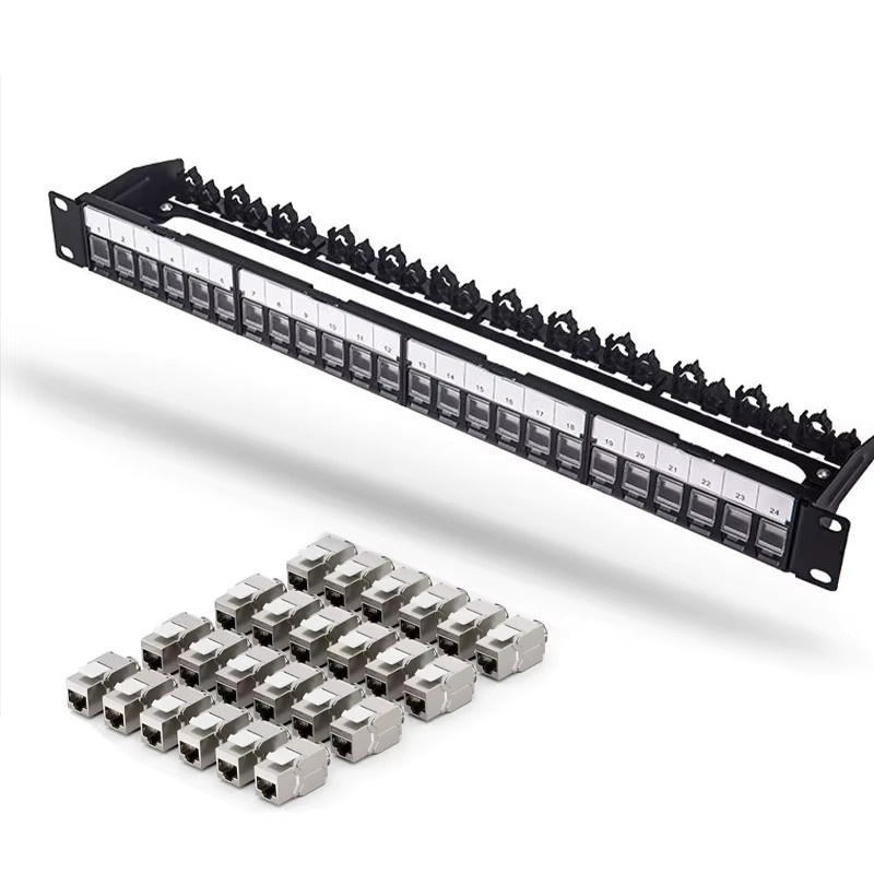 ZoeRax 24-Port RJ45 Patchpanel mit Abschirmung und Jack-Shutter für Keystone-Jacks und Keystone-Koppler, Schwarz, Rackmount oder Wandmontage - Bild 6