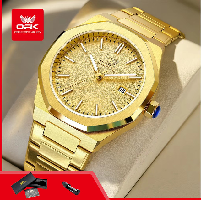 OPK Armbanduhr Quarz, Edelstahl, Gold, Herren, Datum, Leuchtzeiger - Bild 1