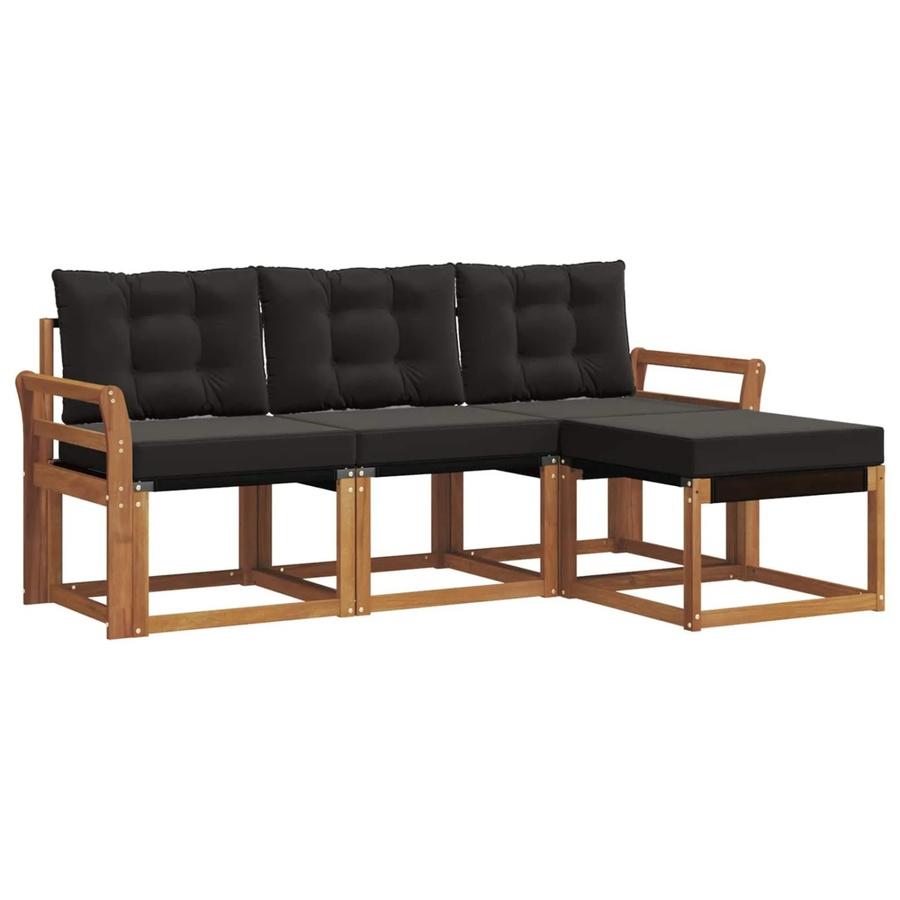 vidaXL Outdoor-Sofagarnitur 4-teilig aus Akazienholz und Textilene in Schwarz und Natur mit Kissen - Bild 2