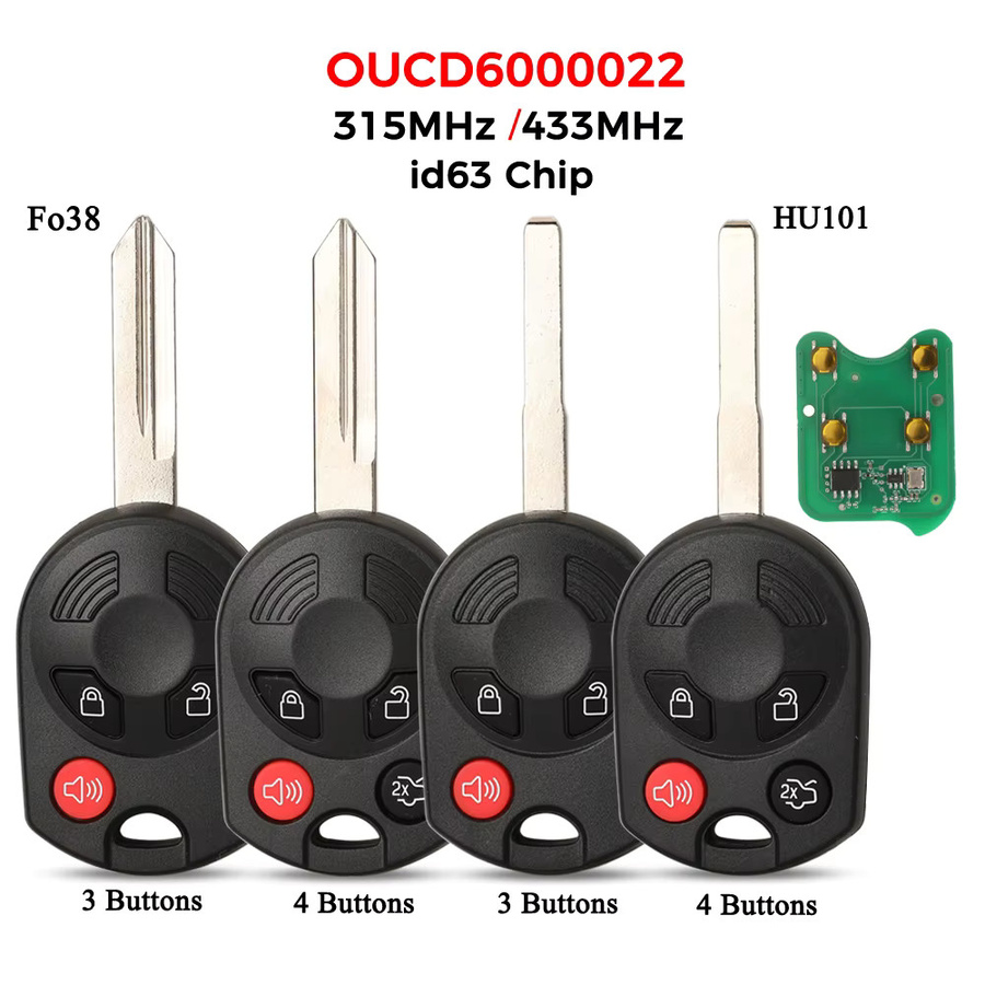 Jingyuqin Smart Auto Schlüssel für Ford C-Max Edge Escape Focus Lincoln Mazda Mercury in Schwarz 315/433 MHz ID63 HU101 Fo38 OUCD6000022 - Bild 2