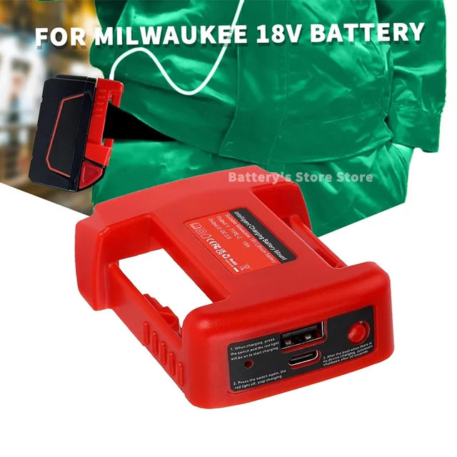 Milwaukee USB-Schnellladegerät für 18V Li-Ion Akkus mit USB-A und USB-C Ausgang in Rot - Bild 1