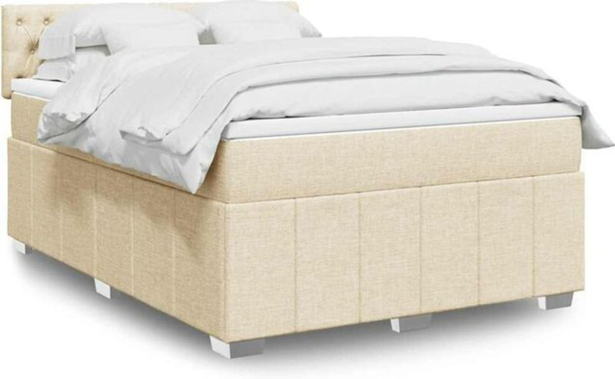 vidaxl Boxspringbett mit Matratze aus Stoff in Beige und Weiß, B/T/H: 140 x 190 cm - Bild 1