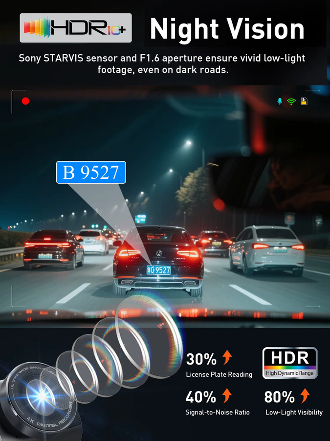 GMAIPOP Dash Cam 4K UHD Auto Kamera mit GPS, Wi-Fi und Nachtsicht in Schwarz - Bild 4