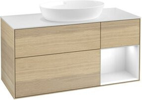 V&B Waschtischunterschrank Finion in Weiß mit Eichenregal, Breite: 120 cm - Bild 1