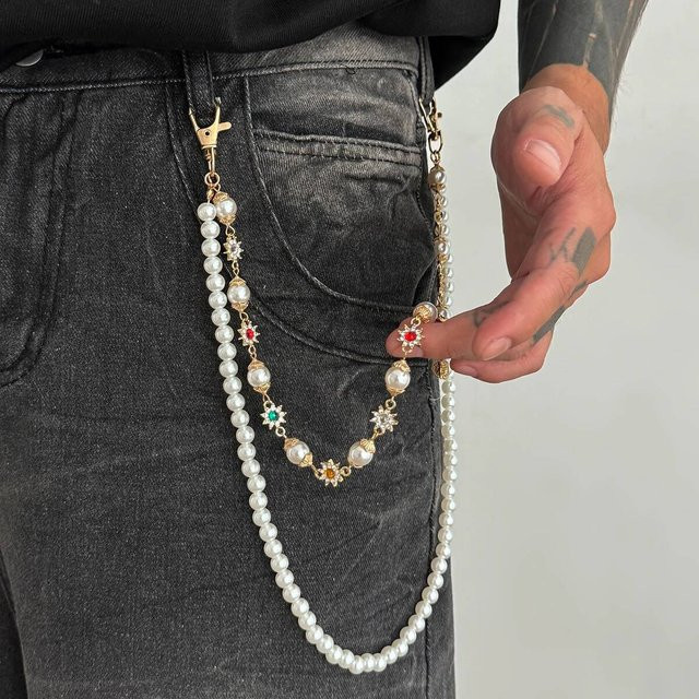Salircon Schlüsselbund Kette, Silber, Perle, Unisex, Punk - Bild 1