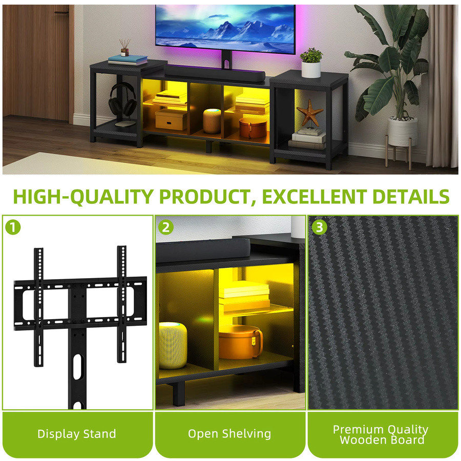 YITAHOME Verstellbarer TV-Ständer in Schwarz mit RGB-LED-Beleuchtung für 70-Zoll-Fernseher, Modernes TV-Möbel aus Metall für das Wohnzimmer - Bild 5