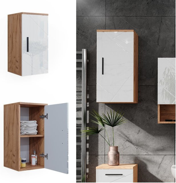 Vicco Hängeschrank Irma Badezimmermöbel in Weiß Hochglanz und Eiche, B: 30 cm, H: 59 cm, T: 24 cm - Bild 1